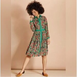 Elegant Floral Long Sleeve Dress with Green Accents